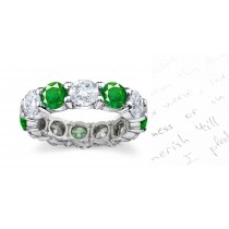 Emerald Jewelry Eternity Rings: The luck of the Irish will be with you in this Emerald and Diamond Rounds Prong Set Rings in 14K White Gold