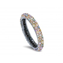 Delicate Women's Eternity Rings Featuring Multi-Colored Diamonds and Gemstones in Halo Precision Micro pave Settings