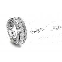 One-of-a-kind Collection: View Tryllebinde Platinum Eternity Diamond Wedding Band Decorated Sides with Embossed Leaves Flowers