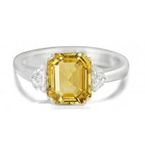 Emerald-Cut Yellow Sapphire with Fancy Diamonds in 14k White Gold Engagement Ring (7x5 mm)