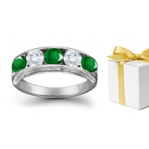 Precious tSones Gallery: 14k Gold & Diamond Emerald Five Stone Ring