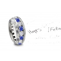 5 mm Wide Burnish Set Heart Diamond & Blue Sapphire Ring