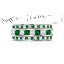 Elegant: Stacked Round & Square Emerald & Diamond Eternity Platinum Band