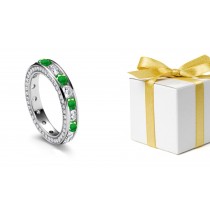 Exclusive: Channel Set Diamond Emerald Eternity Ring & Sprinkled Diamonds