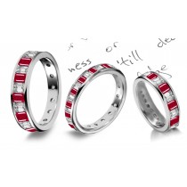 Twinkling Emerald Cut Diamond & Emerald Cut Ruby Channel Set Band