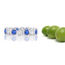 Bezel Set Round Blue Sapphire & Diamond Eternity Band