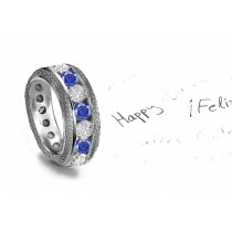 French Foliate Scrolls & Motifs Sapphire & Diamond Eternity Band