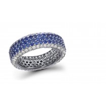 Micropavé Blue Sapphire & Diamond Special Design Open Work Halo Band