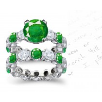 Various Sizes and Styles: Prong Set Emerald & Diamond Ring 14k White Gold 