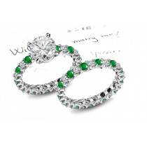 Brilliant Green Stones: Genuine Round Diamond atop Claw Set Emerald & Diamond Eternity Ring & Gemtone Eternity Band Size 6