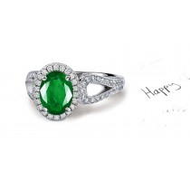 Showing Weight & Movement is this Vibrant & Sparkling Victorian Emerald Diamond Radiance Halo & Chevron Ring