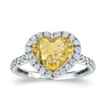 Made to Order Just For You Delicate Micro Pave Halo Diamonds & Heart Yellow Sapphire Ring