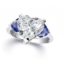 Custom Manufactured Three Stone Heart-Shaped Blue Sapphires & Diamond Ring