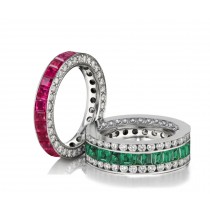 Made to Order Great Selection of Channel Set Princess Cut Round Diamonds Ruby & Green Emerald Eternity Rings & Bands