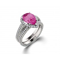 Delicate Micro Pave Halo Vivid Pink Sapphires & Brilliant-Cut Round Diamonds Designer Engagement Rings