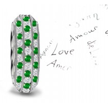 Triple Emerald Diamond Milgrain Eternity Ring