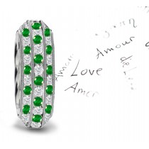 Triple Emerald Diamond Milgrain Eternity Ring