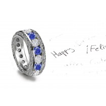 French Foliate Scrolls & Motifs Sapphire & Diamond Eternity Band