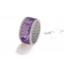 Made to Order French pave Set Brilliant Cut Round Diamonds & Purple Sapphires Eternity Rings & Bands