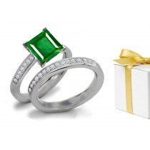 Phenomena - Solitaire Princess Cut Emerald & Diamond Engagement Ring & Band
