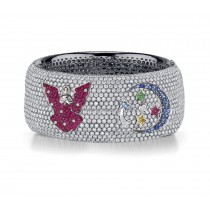 Delicate French pavee Sparkling Brilliant-Cut Round Diamonds & Vivid Multi-Colored Precious Stones Eternity Rings & Bands Featuring Fairy, Moon & Stars