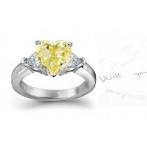Center Heart Yellow Diamond & Pair of Trillion Engagement Ring Create Twin-Tone Sparkle To Fine Diamond Jewelry