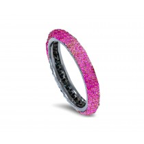 Delicate Women's Eternity Rings Featuring Vivid Pink Sapphires & Diamonds in Precision Micro pave Settings