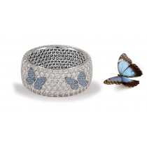 Butterfly Collection: Women's Halo Micro pave Precision Set Blue Sapphire & Diamond Eternity Rings Available in Gold or Platinum for Wedding or Anniversary