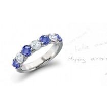 Round Blue Sapphire Shared-Prong Band Ring in 14k White Gold (2.5 mm)