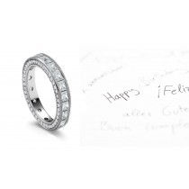 Art of Jewelry: Platinum Princess Cut Diamond Band with Twinkling Diamonds on Sides - All Angles