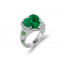 Precision Set Delicate French Micro Pave Halo Rings With Emerald & Diamonds