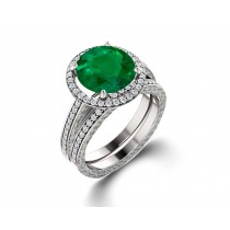 Made To Order Delicate Micro Pave Halo Vivid Green Emerald & Diamond Engagement Rings