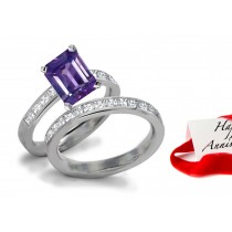 Glittering: Royal Rich Very Rare Purple Sapphire & Gleaming Diamond Engagement & Wedding Bands
