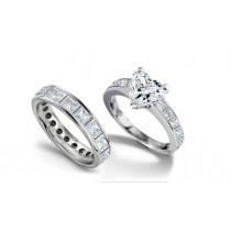 Designer Heart Diamond & Princess Cut Diamond Accents Engagement Ring & Matching Wedding Band