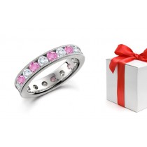 Shining & Pure: Milgrain Rare Deep Pink Sapphire Brilliant Diamond Wedding Ring. Fine Blue Color Iron and Titanium