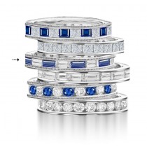 Baguette Sapphire & Diamond Wedding Ring in Gold Ring Size 3 to 8