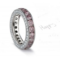 Pink Diamond Engraved Wedding Bands