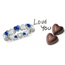 Shining: Vibrant Blue Sapphire Heart & Diamond Heart Eternity Ring
