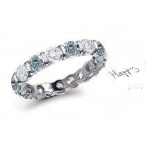 Bar Set Blue Diamond & White Diamond Eternity Ring in 14k White Gold