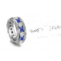 Art Nouveau Foliate Scrolls & Motifs Sapphire & Diamond Eternity Band