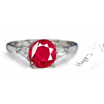 Heart To Heart:Pure Sparkling Pigeon Red Ruby Diamond Three Stone Ring