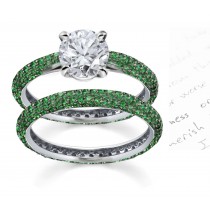 Exclusive Styles: French Pave' Emerald & Diamond Ring in 14k White Gold & Platinum