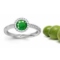 This Ring Features Round Emerald & A Diamond Halo Creating Light & Shadow