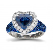 Browse Ring with Heart Sapphire & Pave Set Diamonds & Sapphires in Gold or Platinum Global Shipping