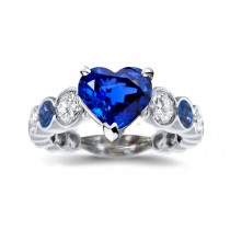 Ring with Heart Sapphire & Bezel Set Diamonds & Sapphires in Gold or Platinum