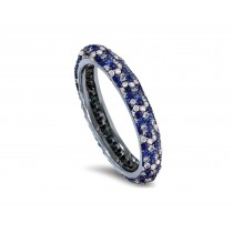 High Quality French pavee Multi-Colored Sapphire & Brilliant-Cut Round Diamond Stackable Eternity Rings