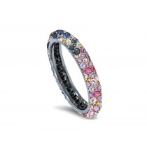 Delicate Women's Eternity Rings Featuring Multi-Colored Diamonds and Gemstones in Halo Precision Micro pave Settings