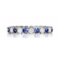 Made To Order Just For You Round Blue Sapphire & Diamond Prong Set Eternity Wedding Band Rings