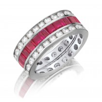 Made To Order Just For You Round & Emerald Cut Ruby & Diamond Prong Set Eternity Wedding Band Rings