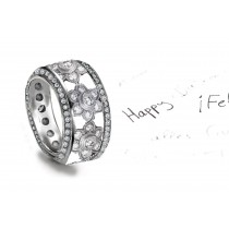 "Wide Breadth" Soaring Diamond Open Work Platinum Band Diamonds Micropavee in Floral Motifs All Around